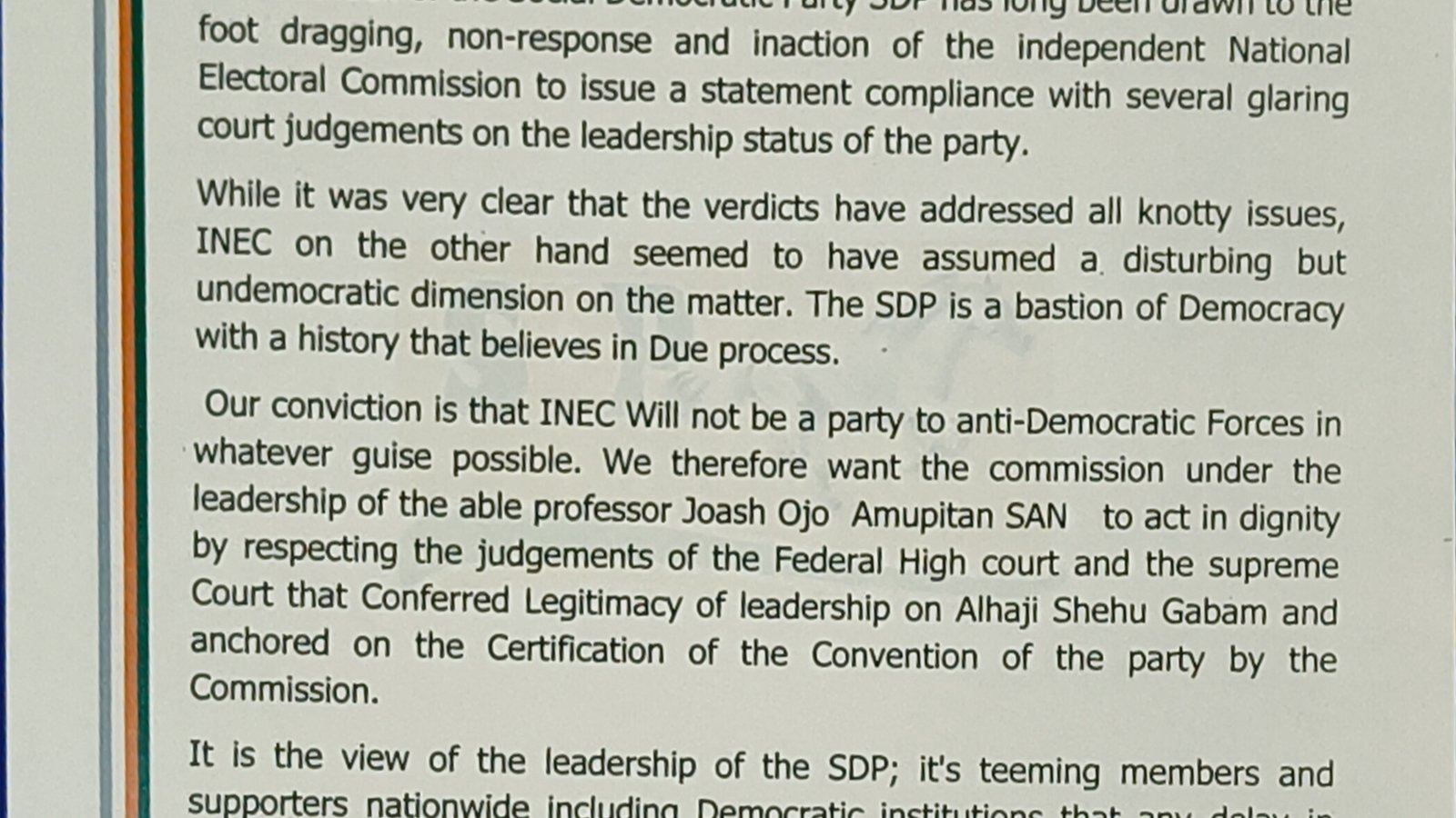   PRESS STATEMENT :INEC CAN'T SUBVERT   DEMOCRACY , 21ST JULY 2026